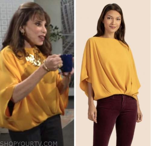 kate linder, esther valentine, the young and the restless, yellow top
