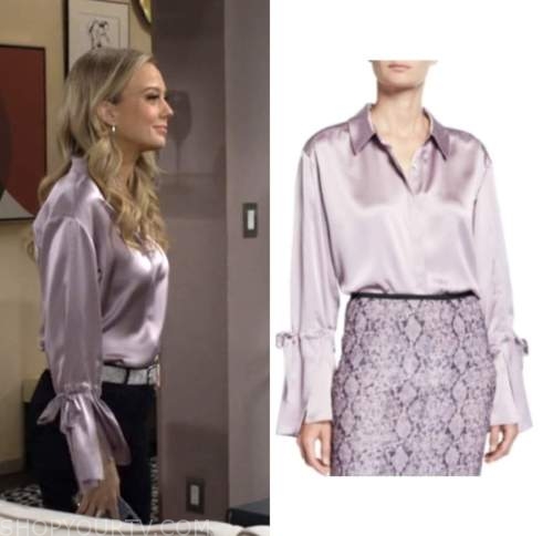 abby newman, melissa ordway, the young and the restless, purple satin shirt