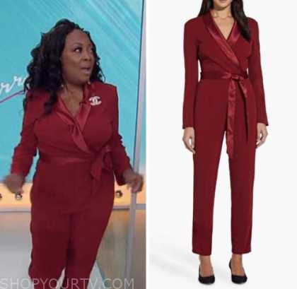 Sherri: February 2023 Star Jones's Burgundy Red Satin Trim Wrap ...