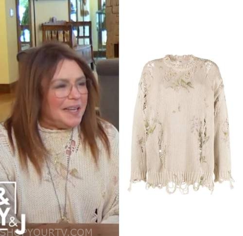 the rachael ray show, rachael ray, beige floral distressed sweater
