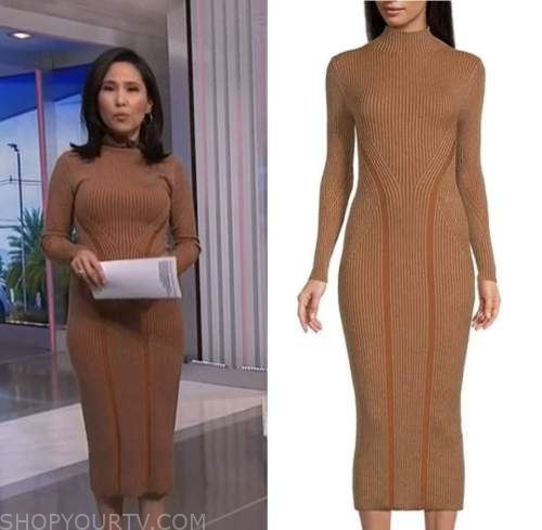 vicky nguyen, camel ribbed knit midi dress, nbc news daily