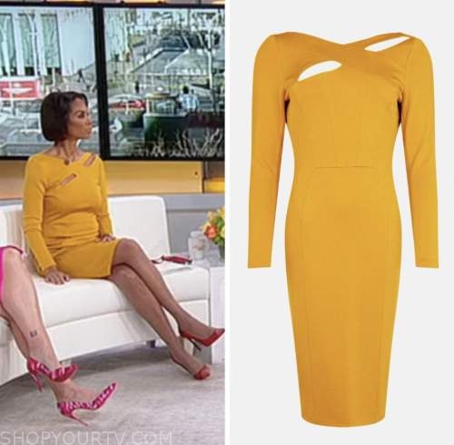 harris faulkner, yellow cutout dress, outnumbered, fox news fashion
