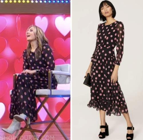 good morning america, black and pink polka dot dress, lori bergamotto