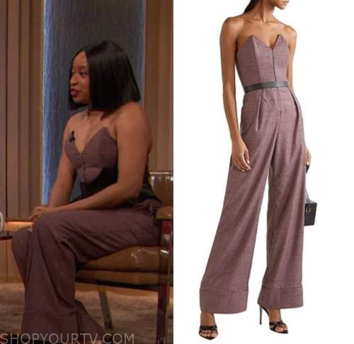 phoebe robinson, the drew barrymore show, pink strapless jumpsuit