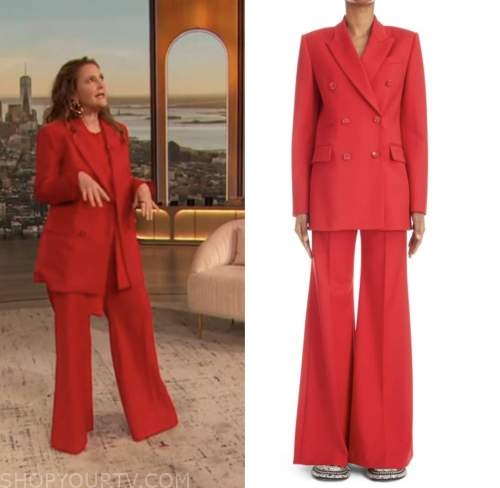 drew barrymore, drew barrymore show, red blazer and pant suit