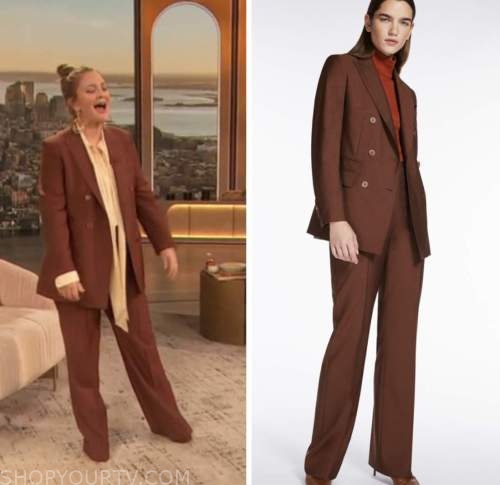 drew barrymore, drew barrymore show, brown blazer and pant suit