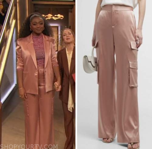 drew barrymore show, samara joy, pink satin cargo pants