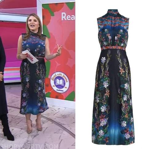 the today show, jenna bush hager, hoda and jenna, blue floral midi dress