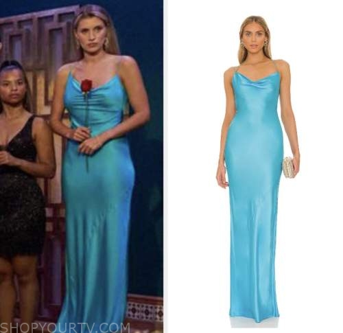 The Bachelor: Season 27 Episode 3 Kaity Biggar's Blue Satin Dress ...