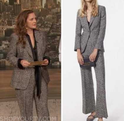 Drew Barrymore Show: February 2023 Drew Barrymore's Grey Tweed Blazer ...