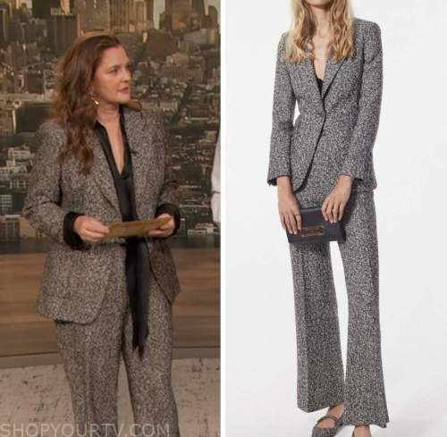 drew barrymore, drew barrymore show, grey tweed blazer and pant suit