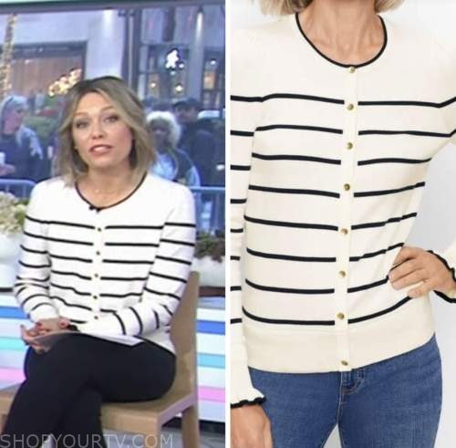 The Today Show: February 2023 Dylan Dreyer's White Striped Cardigan ...