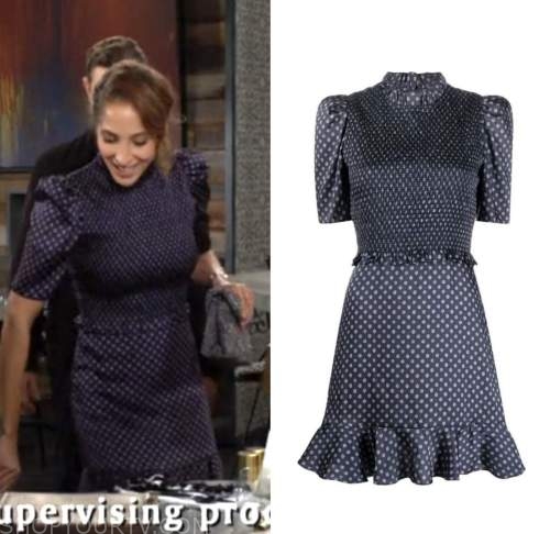 the young and the restless, christel khalil, lily winters, blue polka dot smocked mini dress