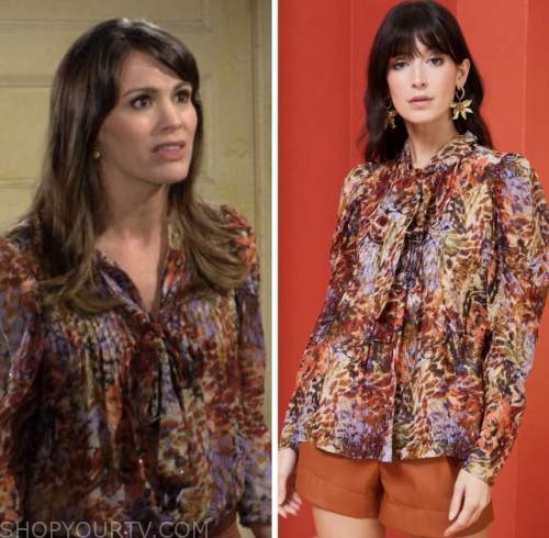 the young and the restless, chelsea newman, melissa claire egan, multicolor blouse