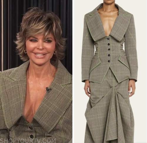 lisa rinna, plaid jacket and skirt, E! news