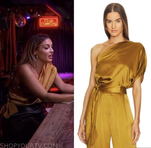 emily orozco, access hollywood, gold one-shoulder satin top