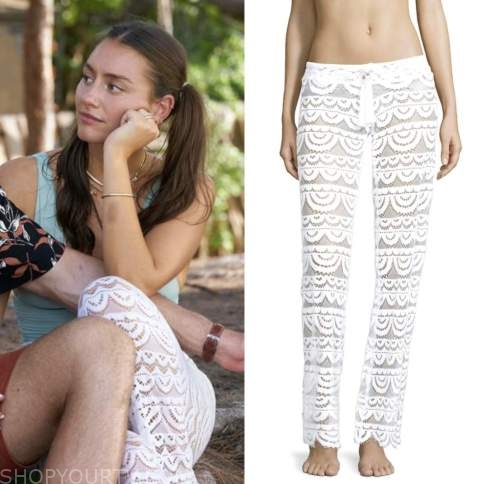 Anastasia Midas, the bachelor, white lace swim coverup pants