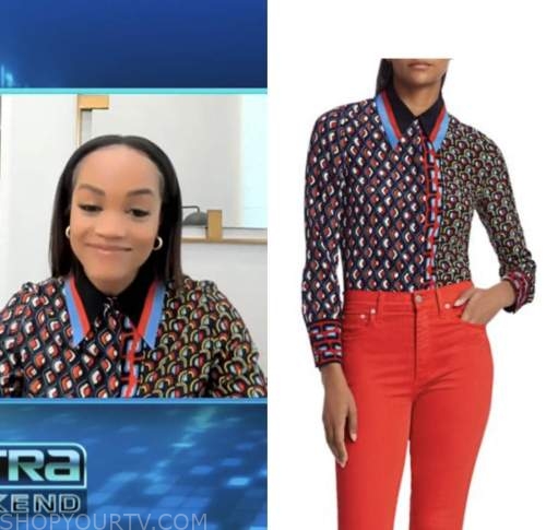 rachel lindsay, printed silk shirt, extra