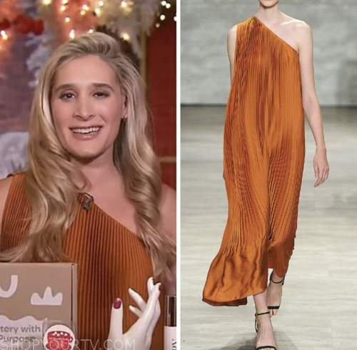 brittney levine, extra, orange pleated one shoulder dress
