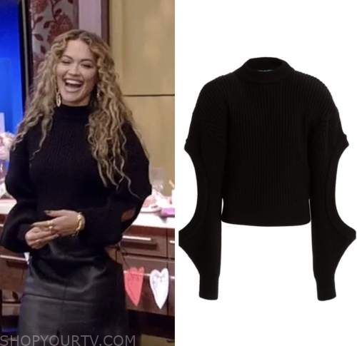 rita ora, live with kelly and ryan, black sweater, black leather skirt