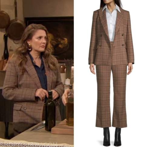 drew barrymore, drew barrymore show, brown plaid blazer and pant suit
