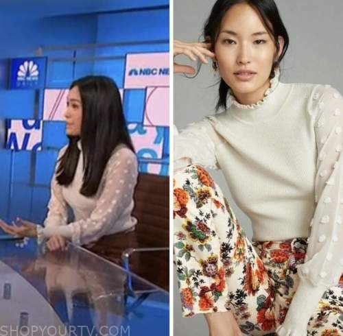 emilie ikeda, ivory sheer sleeve sweater, nbc news daily
