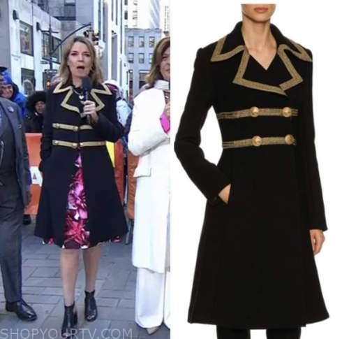 the today show, savannah guthrie, black and gold coat