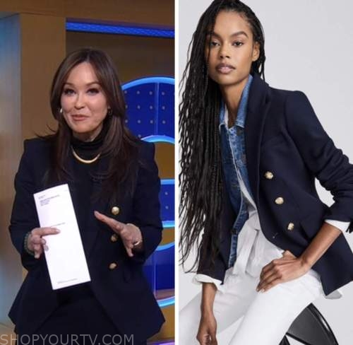 good morning america, eva pilgrim, navy blue double breasted blazer