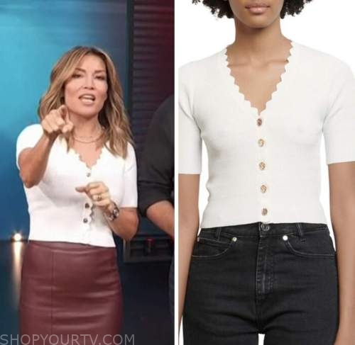 access hollywood, white scallop knit cardigan top, kit hoover