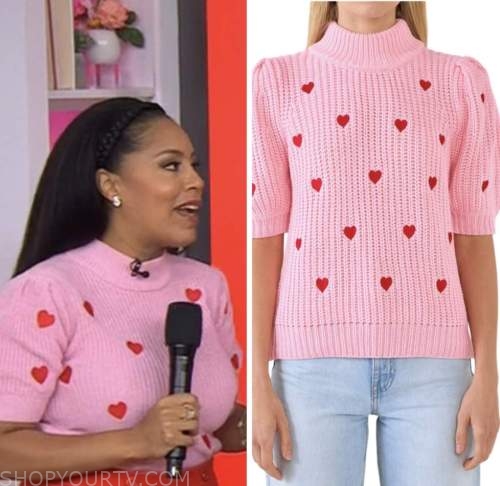 sheinelle jones, the today show, pink heart sweater