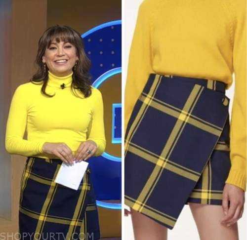 ginger zee, check wrap skirt, good morning america