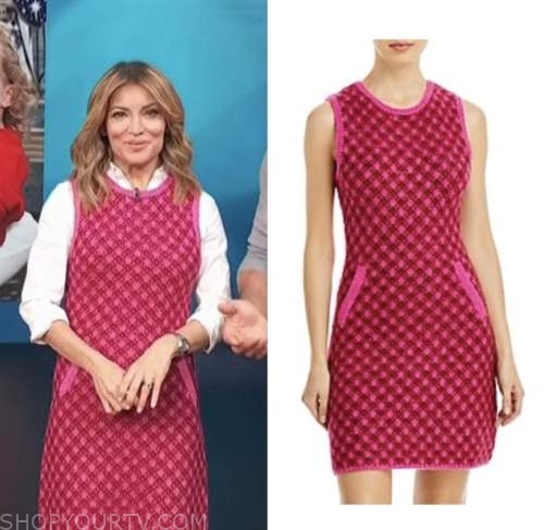 access hollywood, kit hoover, pink check knit dress