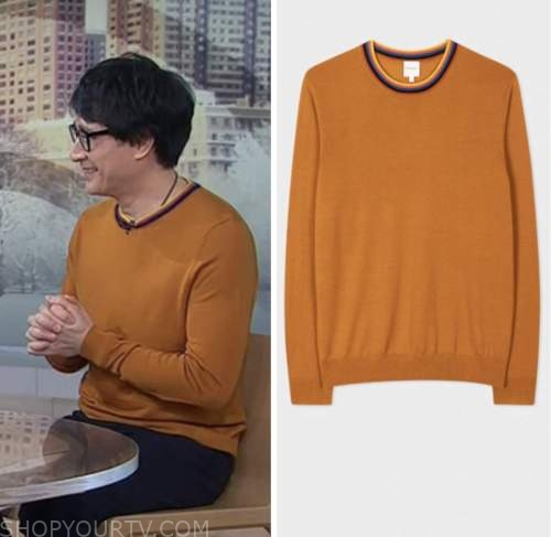 Ke Huy Quan, the today show, orange striped trim sweater