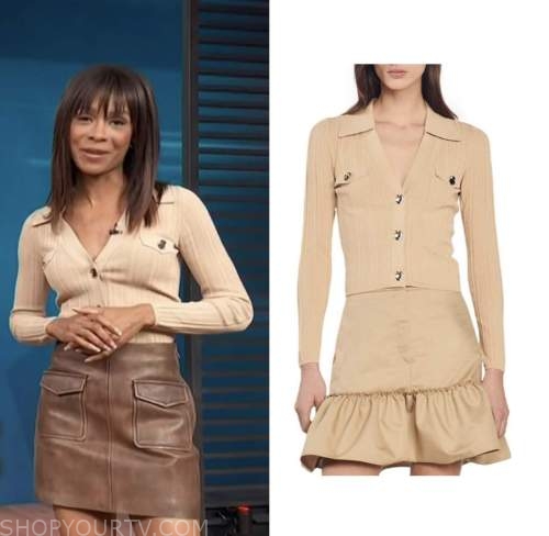 access hollywood, beige knit cardigan top, zuri hall