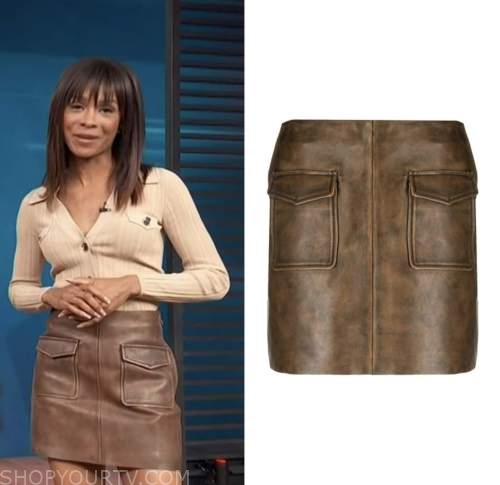 zuri hall, access hollywood, brown leather mini skirt