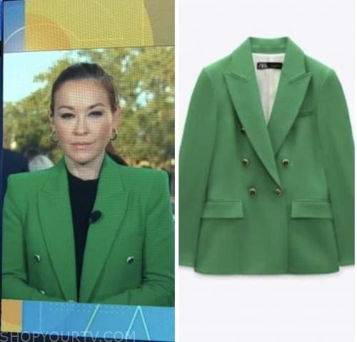 eva pilgrim, good morning america, green double breasted blazer