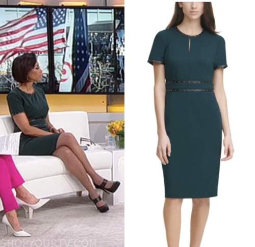 outnumbered, green stud trim dress, harris faulkner
