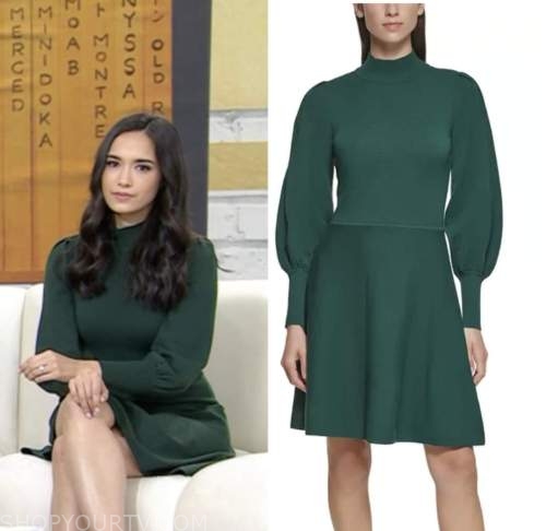 the today show, green mock neck dress, emilie ikeda