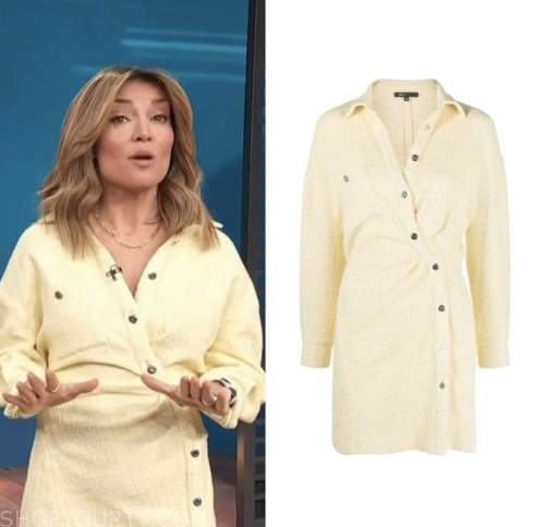 access hollywood, kit hoover, yellow tweed asymmetric dress