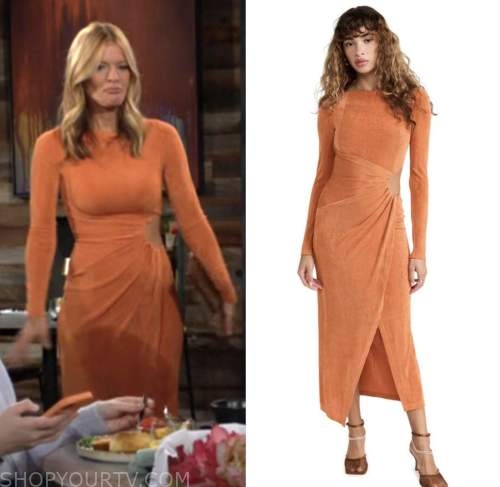 phyllis newman, michelle stafford, the young and the restless, orange cutout dress