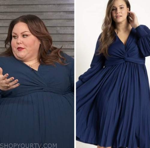 E! news, chrissy metz, blue twist knot pleated dress