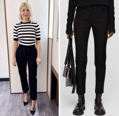 this morning, holly willoughby, black pants