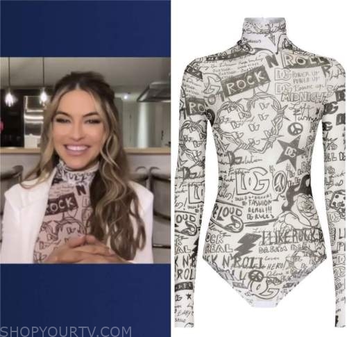 chrishell stause, E! news, white printed turtleneck top