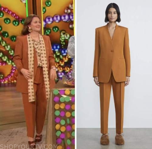 drew barrymore, drew barrymore show, orange blazer and pant suit