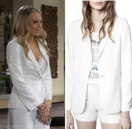 abby newman, melissa ordway, white sequin blazer, the young and the restless