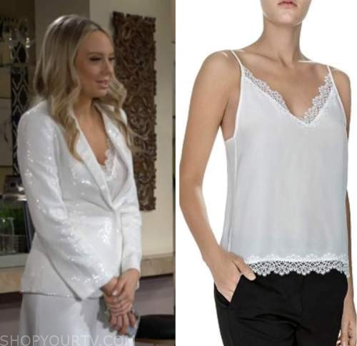 abby newman, melissa ordway, the young and the restless, white lace trim camisole top