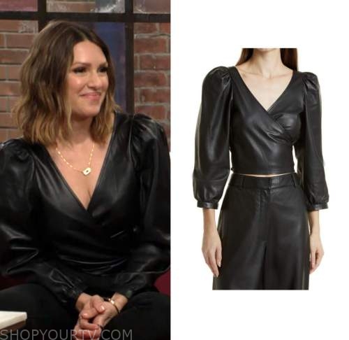 elizabeth hendrickson, chloe mitchell, the young and the restless, black leather wrap top