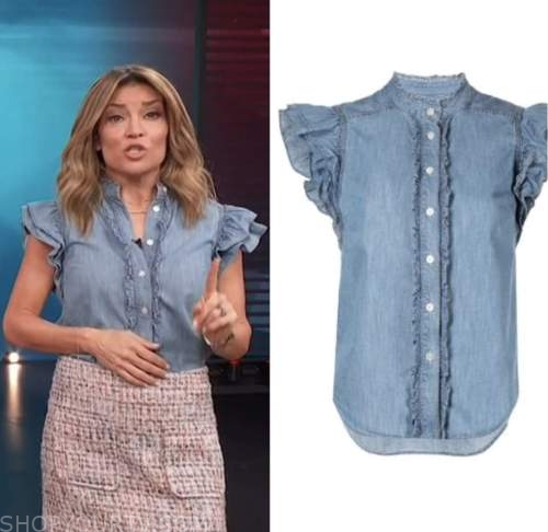 kit hoover, access hollywood, denim ruffle trim top