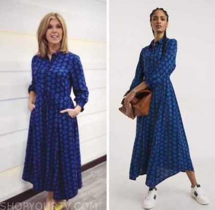 kate garraway, good morning britain, blue floral shirt dress