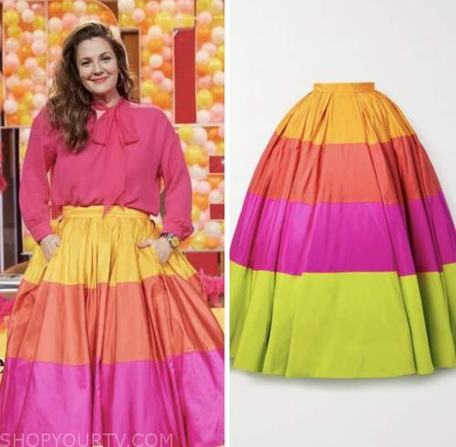 drew barrymore, drew barrymore show, colorblock striped skirt, birthday outfit